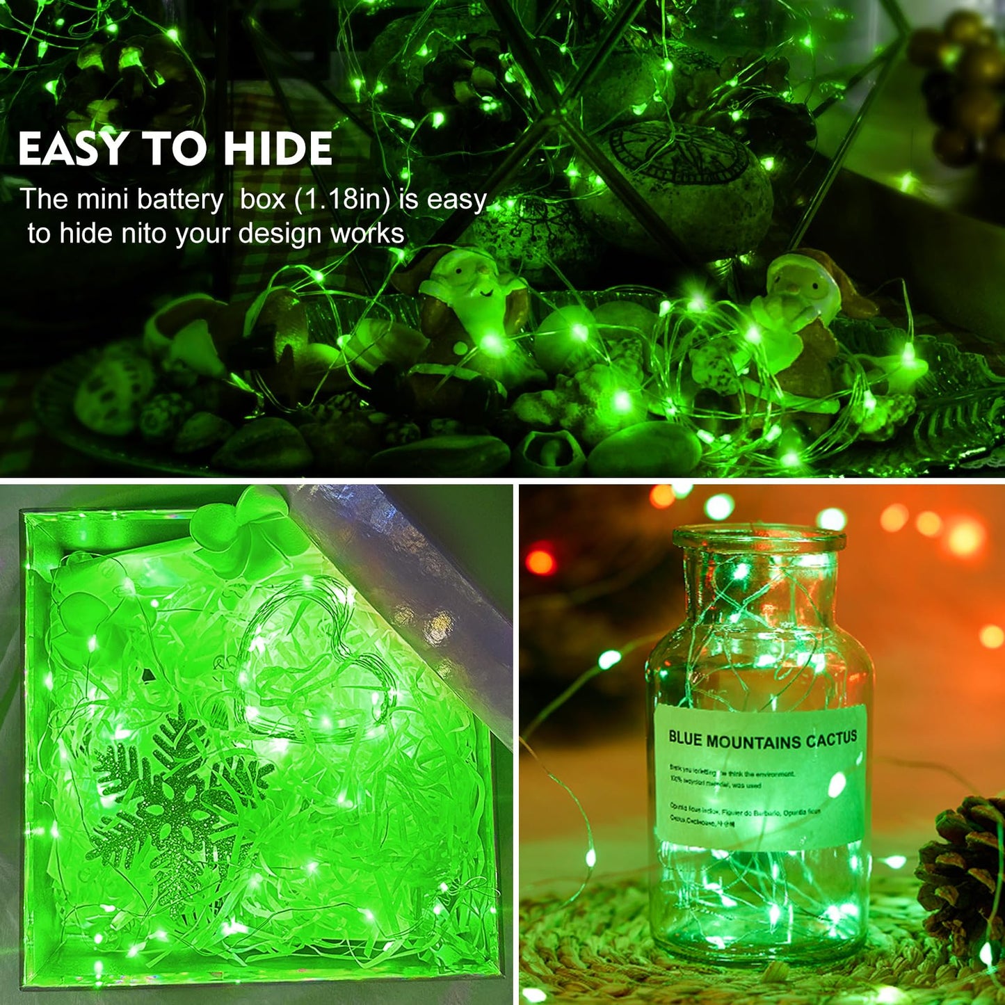 Aikei 100 Pack Led Fairy Lights Battery Operated  3 Modes Mini String Lights Waterproof 7 Feet 20 Led Firefly Starry Lighting For Birthday Wedding Party Bedroom Halloween Christmas Decoration Green