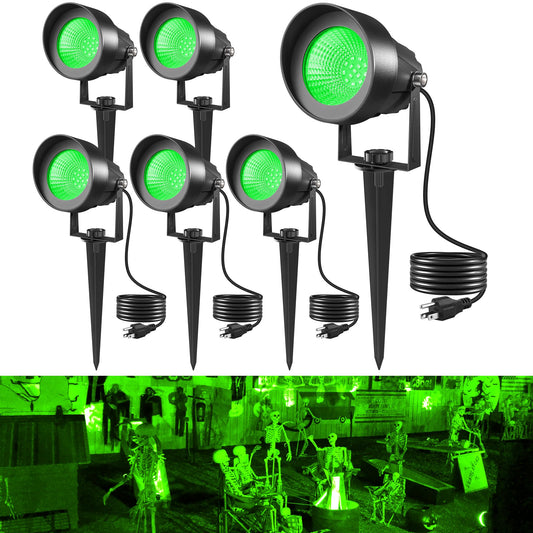 T-Sun Christmas Green Spotlight Outdoor  Waterproof Led Landscape Lighting With Us Plug  Easy Install 270?Adjustable Outdoor Spot Lights For Garden Tree Yard Decor  6 Pack