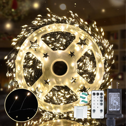 Lycklig Fairy Lights Plug In 65Ft 1000Led Warm Christmas Wreath Twinkle Lights With Timer Remote Waterproof Fire er Firefly Cluster String Light For Bedroom Graland Party Tree Decor Black Wire