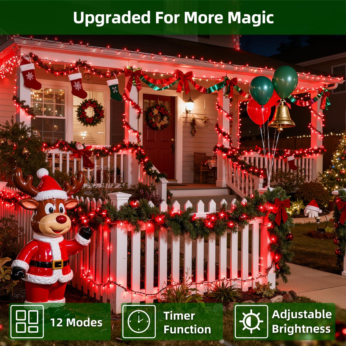 Quhuatu 1500 Led Chrstmas Lights  470Ft Outdoor Christmas String Lights With 12 Modes  Red Led String Lights With Timer Dimmable Waterproof For Tree Fence Garden Xmas Wedding Party Decor Red