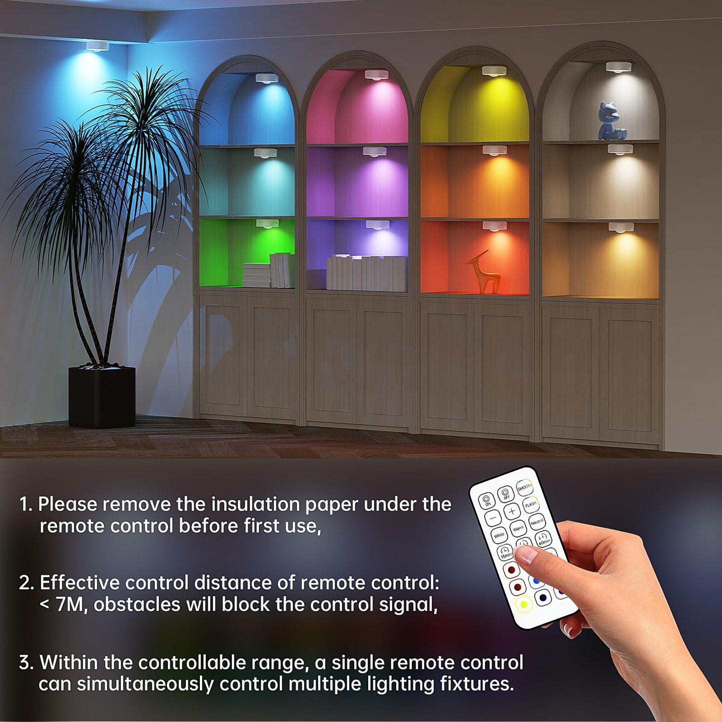 Pzsunly 6 Pack Under Cabinet Lighting Puck Lights With Remote 1200Mah Battery Operated Wireless Cloest Light Under Counter Lights For Kitchen Shelf Hallway