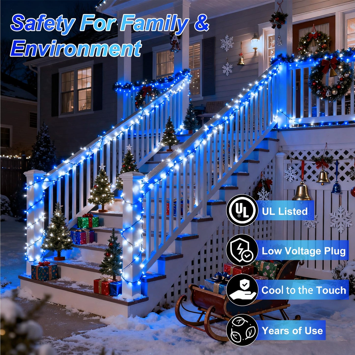 750 Led 240Ft Christmas String Lights Outdoor  12 Pro Modes And Timer Memory & Brightness  Plug In Outdoor Waterproof Clear Wire Twinkle Light For For Xmas Yard Tree Wedding Party Decor (Blue & White)