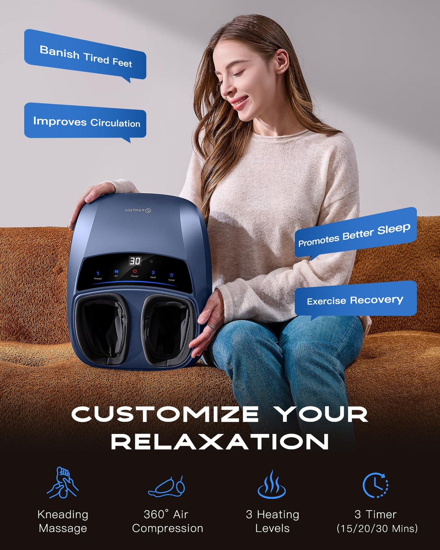 KINGJOY Foot Massager with Heat - Professional Shiatsu Deep Kneading for Neuropathy & Plantar Fasciitis Relief | 2026 Upgraded Model