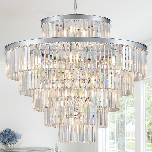 23 Lights Large Crystal Chandeliers 36 Modern Chrome stylish Chandelier For Foyer Staircase Chandeliers 6 Tiers Round K9 Ceiling Pendant Lighting Fixture For Living Dining Room