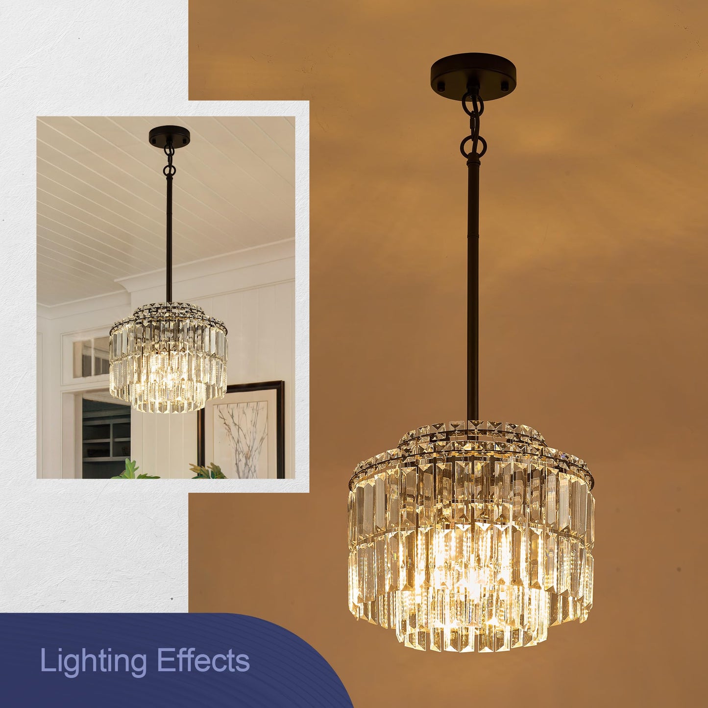 Lighceac Modern 12.8 Black Crystal Chandelier Ceiling Light Fixtures For Dining Room stylish Glam 4-Light Crystal Chandeliers Lighting For Bedroom Entryway Hallway Living Room Kitchen Island Foyer