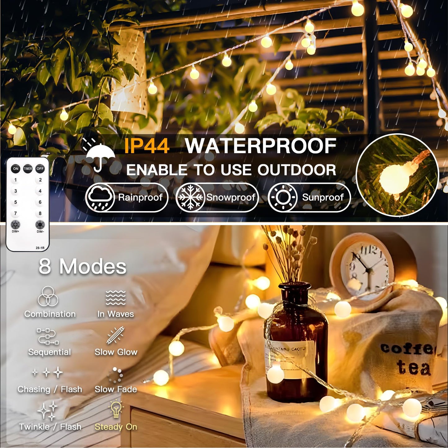 Suddus String Lights For Bedroom  99Ft 300 Led Connectable Globe String Lights Indoor  Hanging Fairy Lights Plug In With Remote For Kids Room Dorm Classroom Outdoor Christmas Tree Decor  Warm White