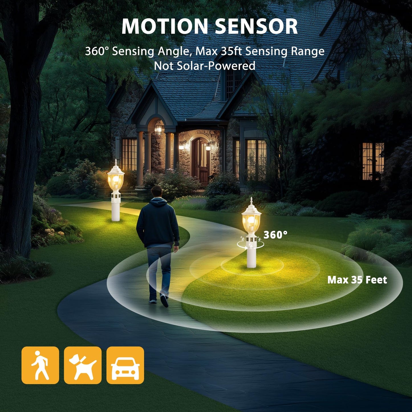 Lamomo Motion Sensor Outdoor Post Lights  Dusk To Dawn Lamp Post Light Fixture  Waterproof Aluminum Lamp Posts Outdoor Lighting Pole Lantern For Yard Patio Pathway Garden  White