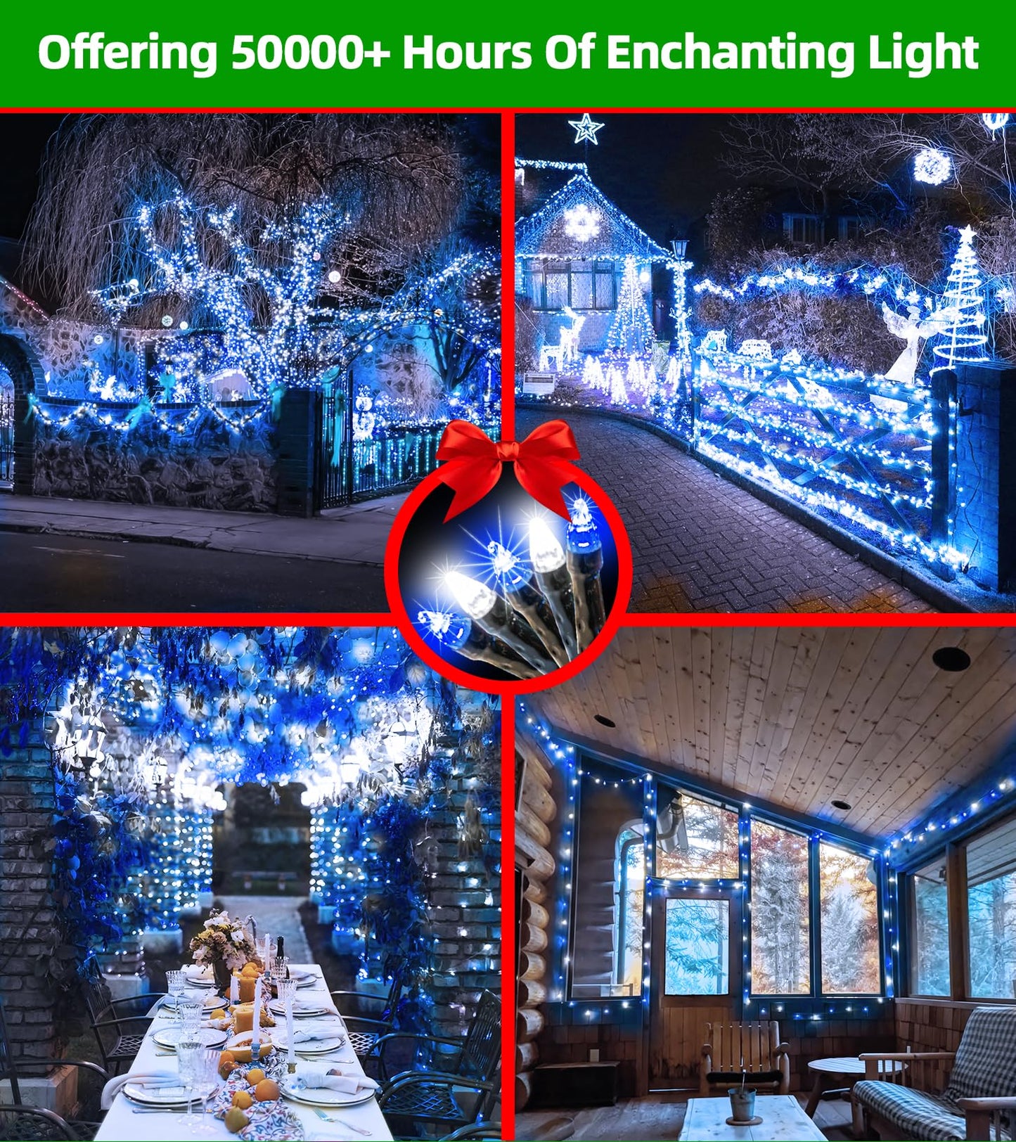 750 Led 240Ft Christmas Lights Outdoor 12 Lighting Modes Christmas String Lights With Timer  Dimmable Blue Cool White Led Stringlights Waterproof For Yard Wedding Party Holiday Decor Blue&Coolwhite