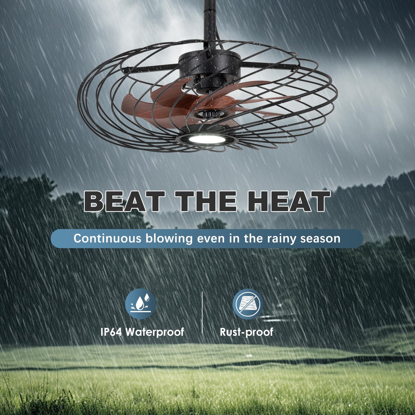 Osgner 20 Outdoor Ceiling Fan With Light  Waterproof Gazebo Fan Remote Control  Dimmable Led Light  Hanging Black Caged Ceiling Fixtures With Plug In Cord For Patios Pergola