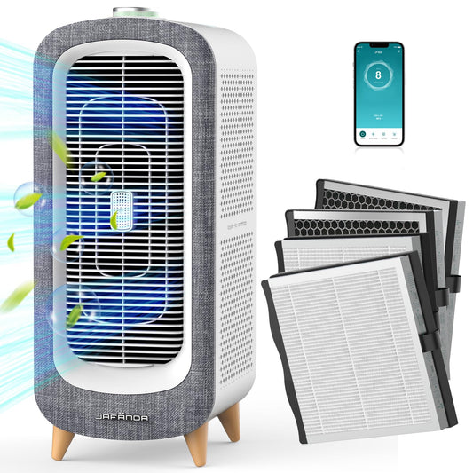 Jafända Air Purifier JF500 with 4 HEPA 13 Activated Carbon Filters Up to 2105ft², Smart Air Cleaner 22dB Sleep Mode for Home Bedroom Large Room Pets Smokers, Removes 99.97% Mold Odor Dander Allergies