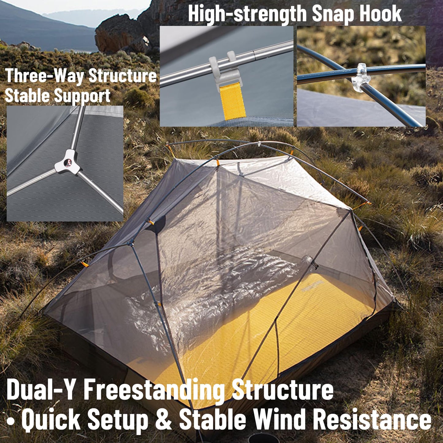 Naturehike Mongar 2 Person Lightweight Backpacking Tent - Waterproof Ultralight 3 Season Camping Tent, Easy Setup, Double Layer, for Hiking (Gray-20D Nylon, Mongar - 2 Person)