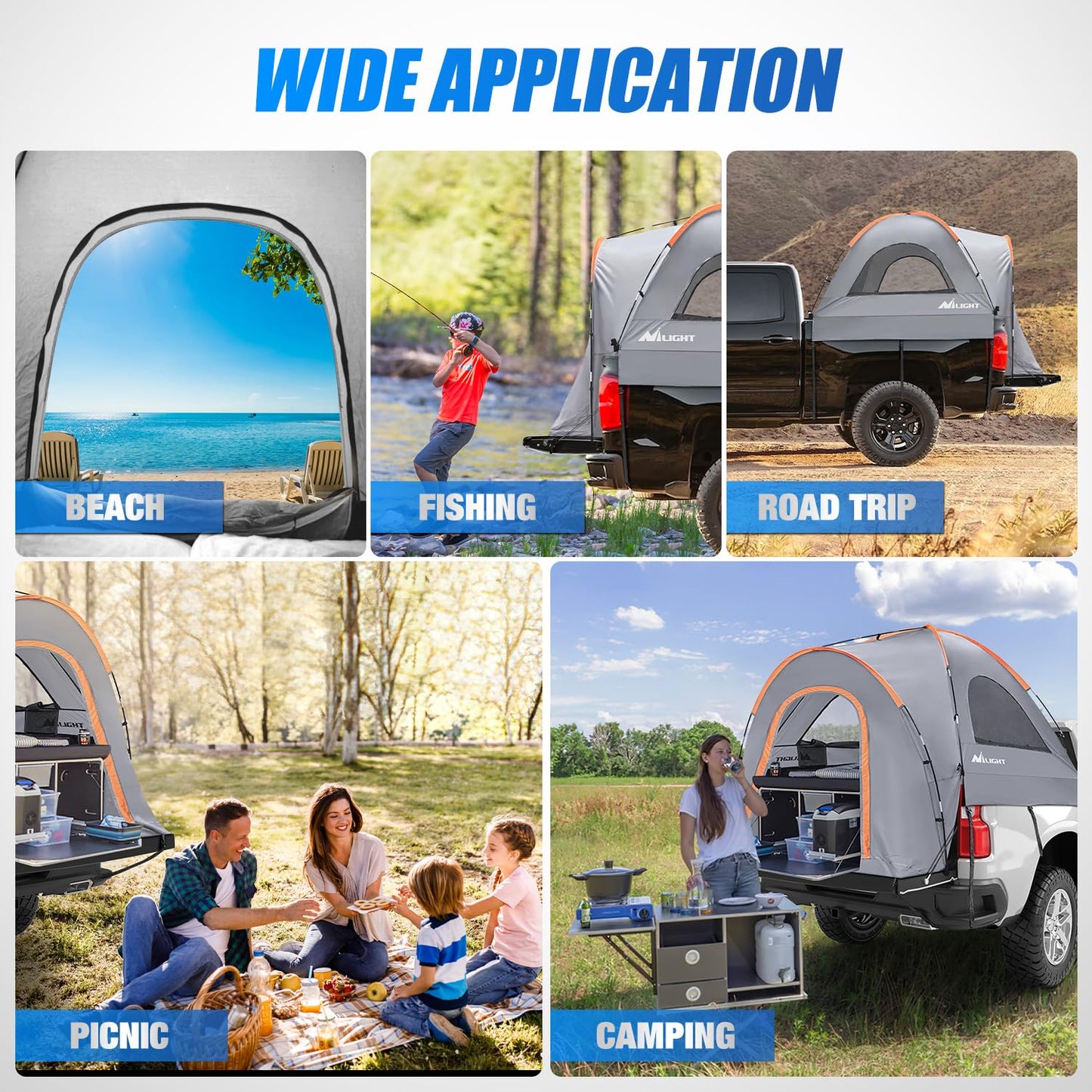 Nilight Truck Bed Tent 5.2-5.8 FT Pickup Tents with Rainfly Waterproof PU2000mm Double Layer Tent for Truck 2-Person Portable Full Size Short Tailgate Bed Tent for Camping Outdoor Travel, Orange Grey