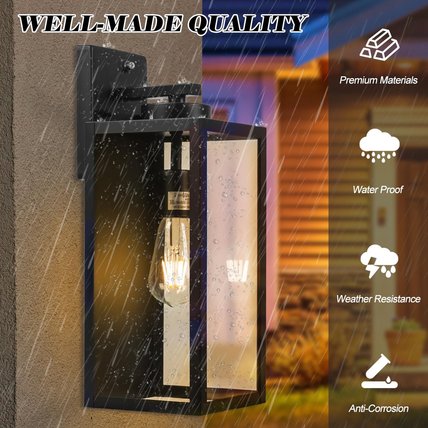 16-Inch Dusk To Dawn Outdoor Wall Light Fixture  Large Black Exterior Wall Lantern Waterproof  Farmhouse Porch Sconce Lighting  Modern Wall-Mounted Outside Lights For House Garage  Patio Lamp  2 Packs