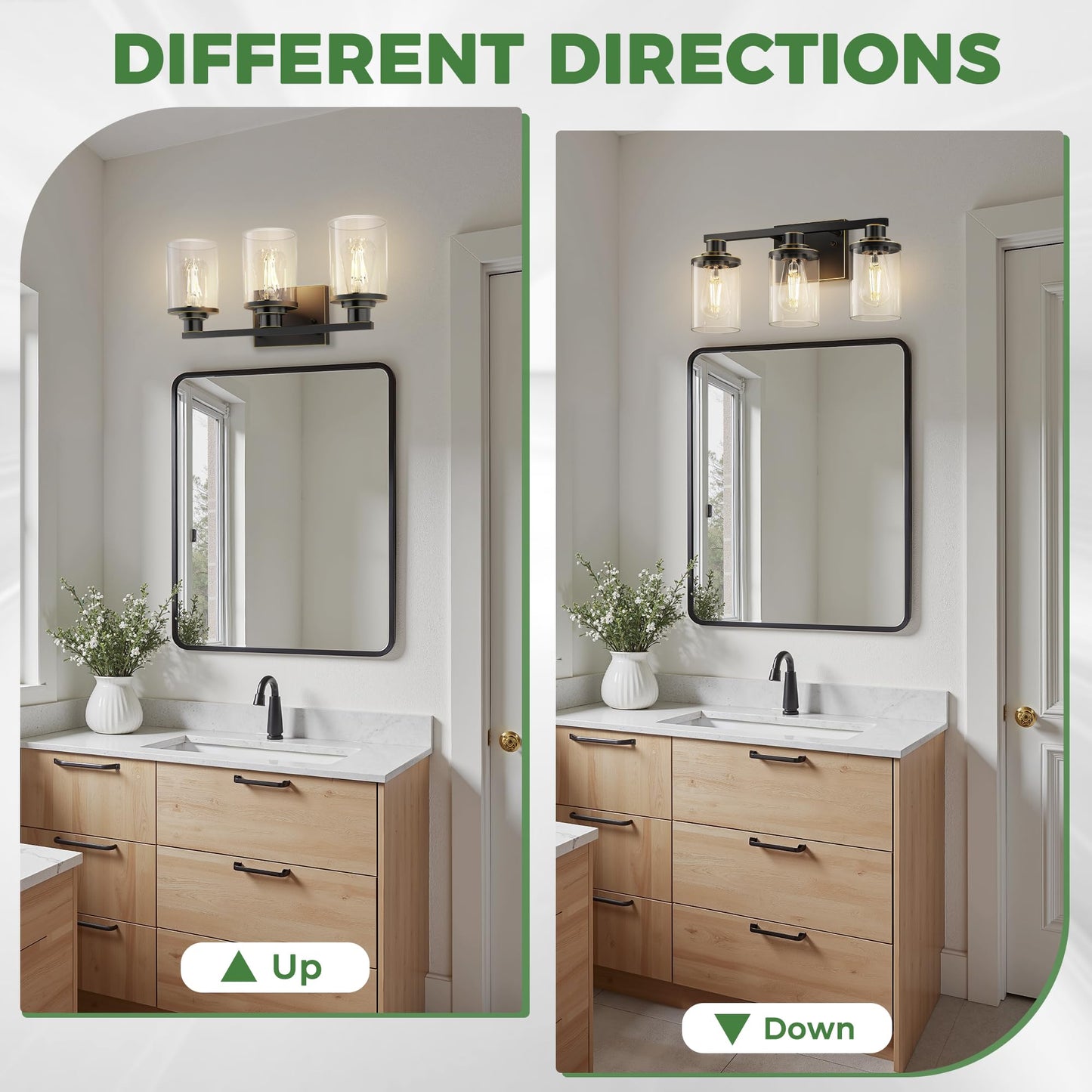 Doresshop 17 Inch Bathroom Light Fixtures  3-Light Black With Gold Trim Bathroom Lighting Fixtures Over Mirror With Clear Glass Shade  Vanity Lights For Living Room Bedroom