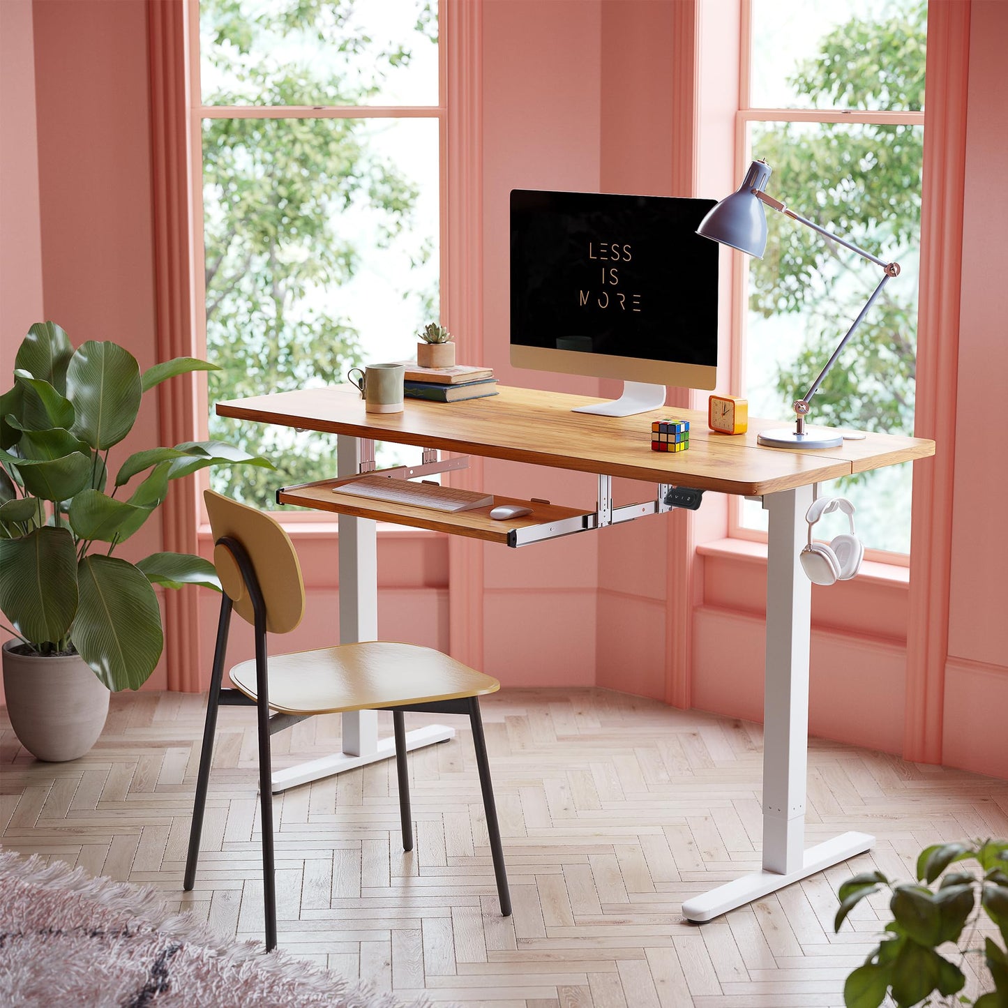 FEZIBO Standing Desk with Keyboard Tray, 40 x 24 Inch Adjustable Height Sit Stand Desk with Memory Presets for Home Office, Ergonomic Computer Workstation, Light Rustic