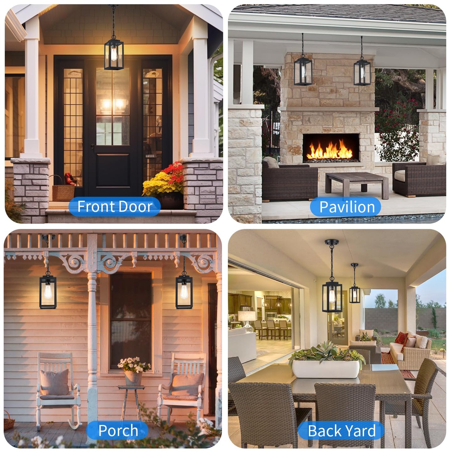 Myhxq 11 Outdoor Pendant Light  Modern Outside Chandelier Outdoor Hanging Lantern Light  Matte Black With Clear Glass  Exterior Pendant Lighting Fixture For Porch  Yard  Gazebo  1Pack