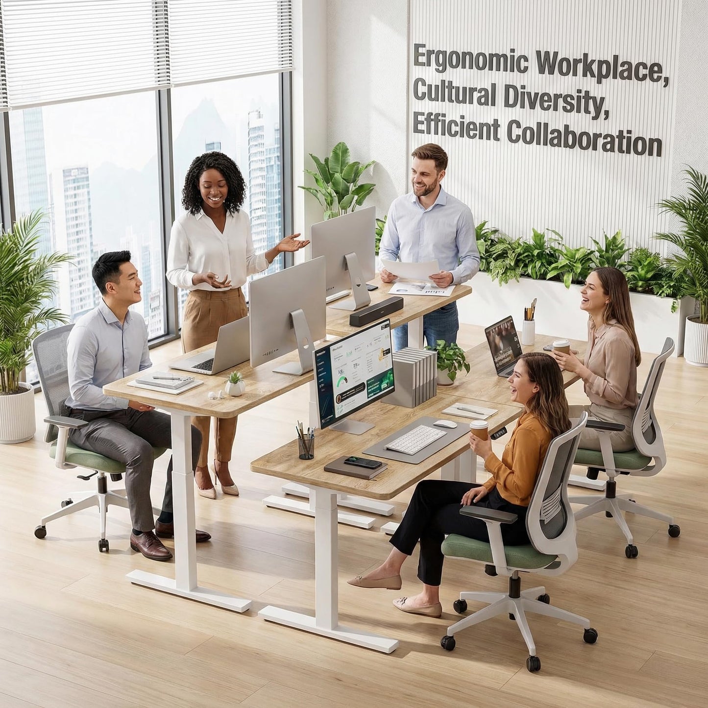 Grandder 47x32 Large Electric Standing Desk, Height Adjustable Computer Desk with 2 Memory Presets, 31.5" Deep Desktop Sit Stand Desk Home Office Desk Workstation Table with Hooks, Oak