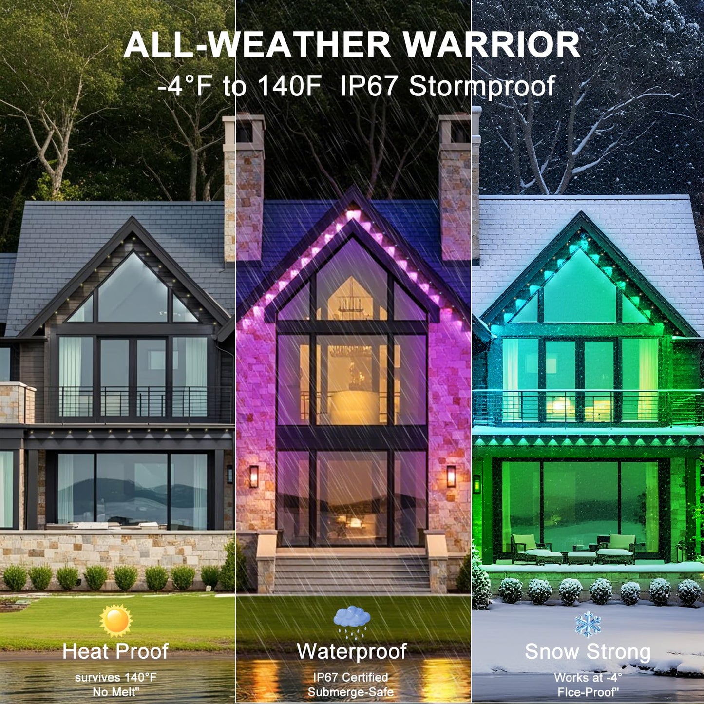 Yibulayin 150Ft Permanent Outdoor Lights Waterproof  Smart Rgb Eaves Lights With App/Remote Control  Diy Scene Modes  Led Outdoor Lighting For Christmas Holidays Daily Party House Roof Lighting