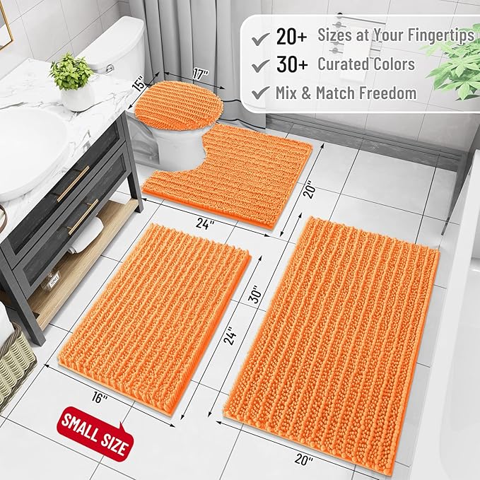 Arotive Luxury Chenille Bathroom Rug Mat, Extra Soft Thick Absorbent Shaggy Bath Rugs, Non-Slip Machine Wash Dry, Plush Bath Mats for Bathroom, Shower and Tub, 40x24, Orange