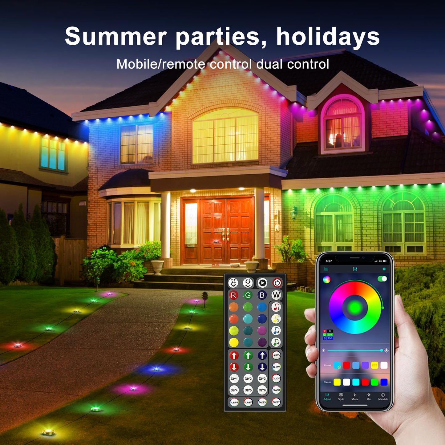 Tqqvxx Rgb Outdoor Ground Lights  32.8Ft Color Changing Pathway Lights With Remote & App Control  Waterproof Walkway Lighting  Wired For Garden Yard Lawn Patio Best For Holiday Party