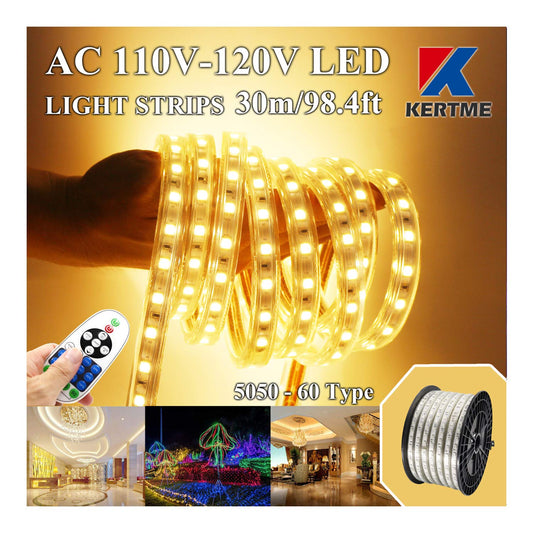 KERTME 5050-60 LED Strip Lights Waterproof Dimmable 30m Warm White 3500K