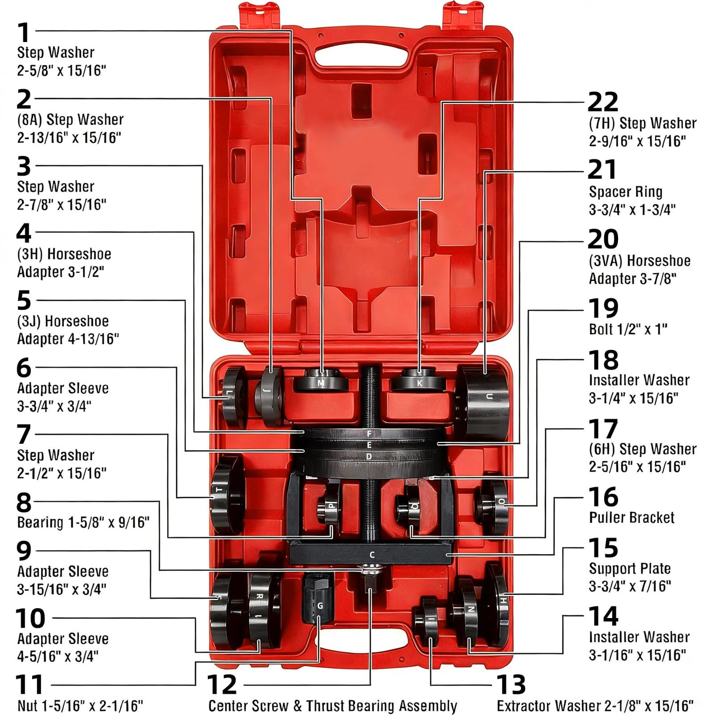 FreeTec Master Wheel Hub Removal Tool Set - C to U Sizes Back and Front Wheel Bearing Remover and Installer Tool Kit