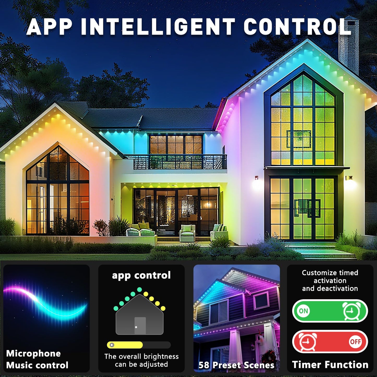Inzidol 300Ft Permanent Outdoor Lights For House Roof  Christmas  Holiday  Party  Daily Lighting  Ip67 Waterproof Rgb Eaves Lights With Multi Scene Modes For Halloween