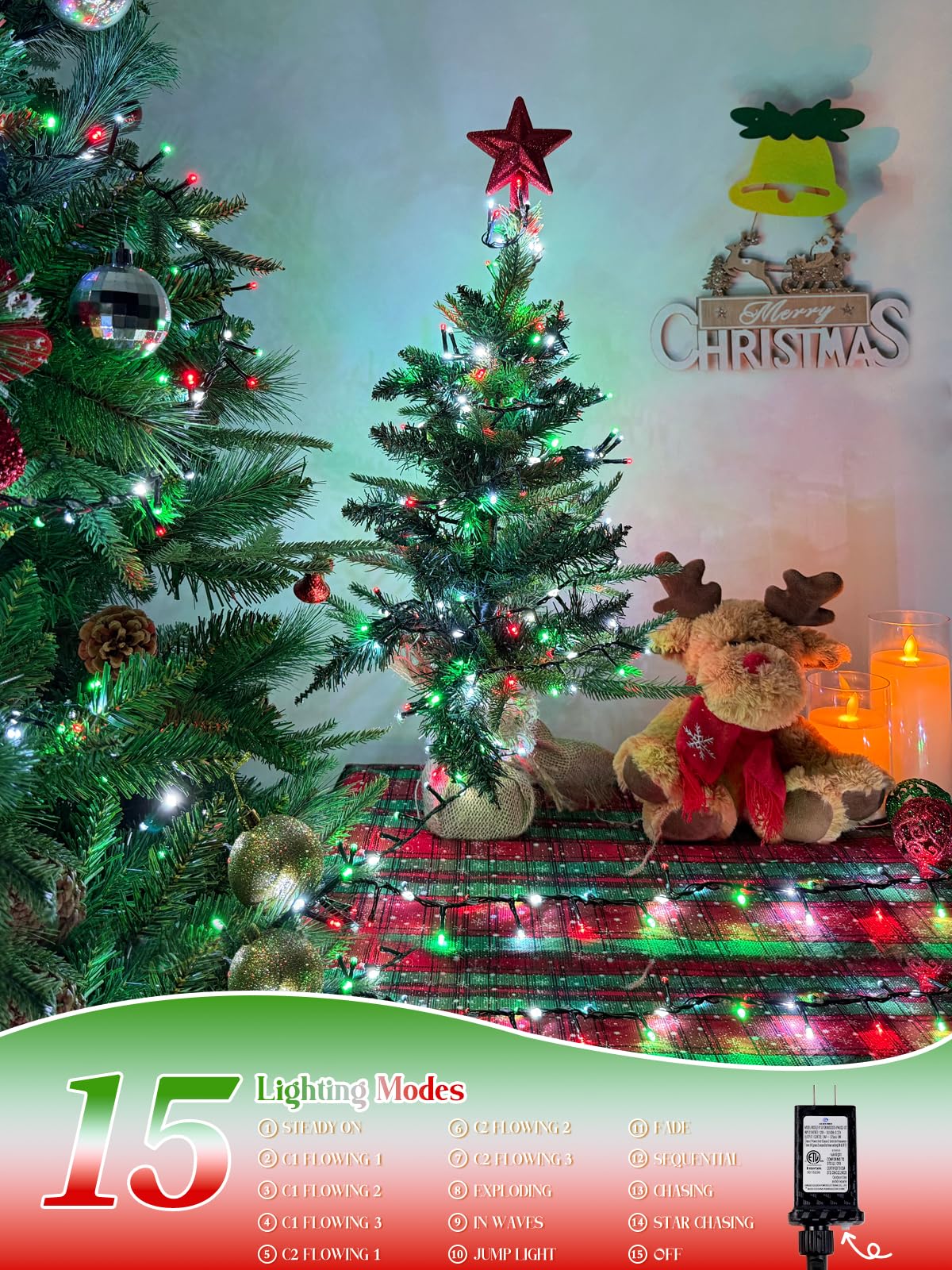 800 Led Christmas Slow Twinkle Cluster Lights  Fire er Fairy Lights With 15 Modes & Timer Function  Waterproof String Lights For Indoor Outdoor Tree Christmas Decorations  Red Green And White