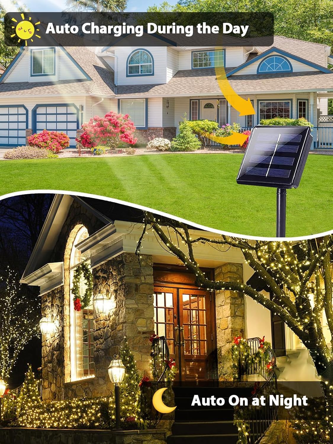 4 Pack Total 800 Led Solar Christmas Lights Outdoor  Solar String Lights For Outside With 8 Modes  Waterproof Green Wire Solar Powered Tree Light For Xmas Party Yard Garden Decorations (Warm White)