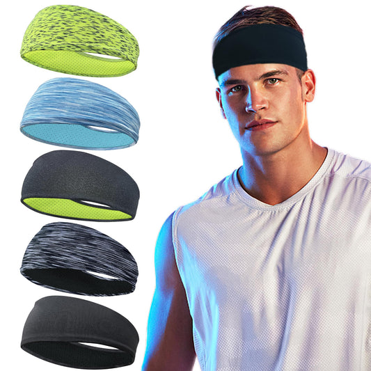 5 Pack Sports Headband for Men, Breathable Mesh Design, Reused & Washed Mens Headband Sweat Bands for Running Yoga Fitness Workout