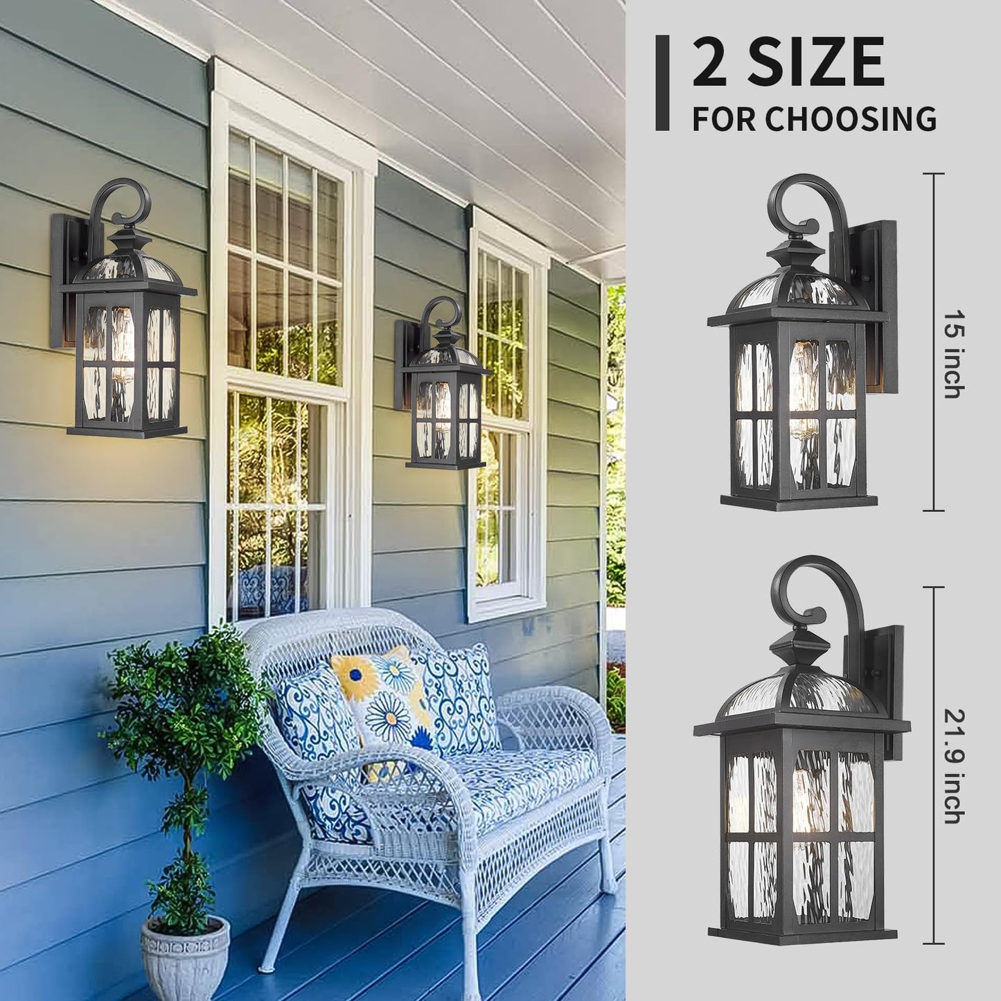 Darkaway 2Pcs Large Outdoor Wall Light  22Inch Exterior Light Fixture With Water Ripple Glass  Aluminum Outside Lights Sconces Exterior Lighting For House Porch Patio Doorway