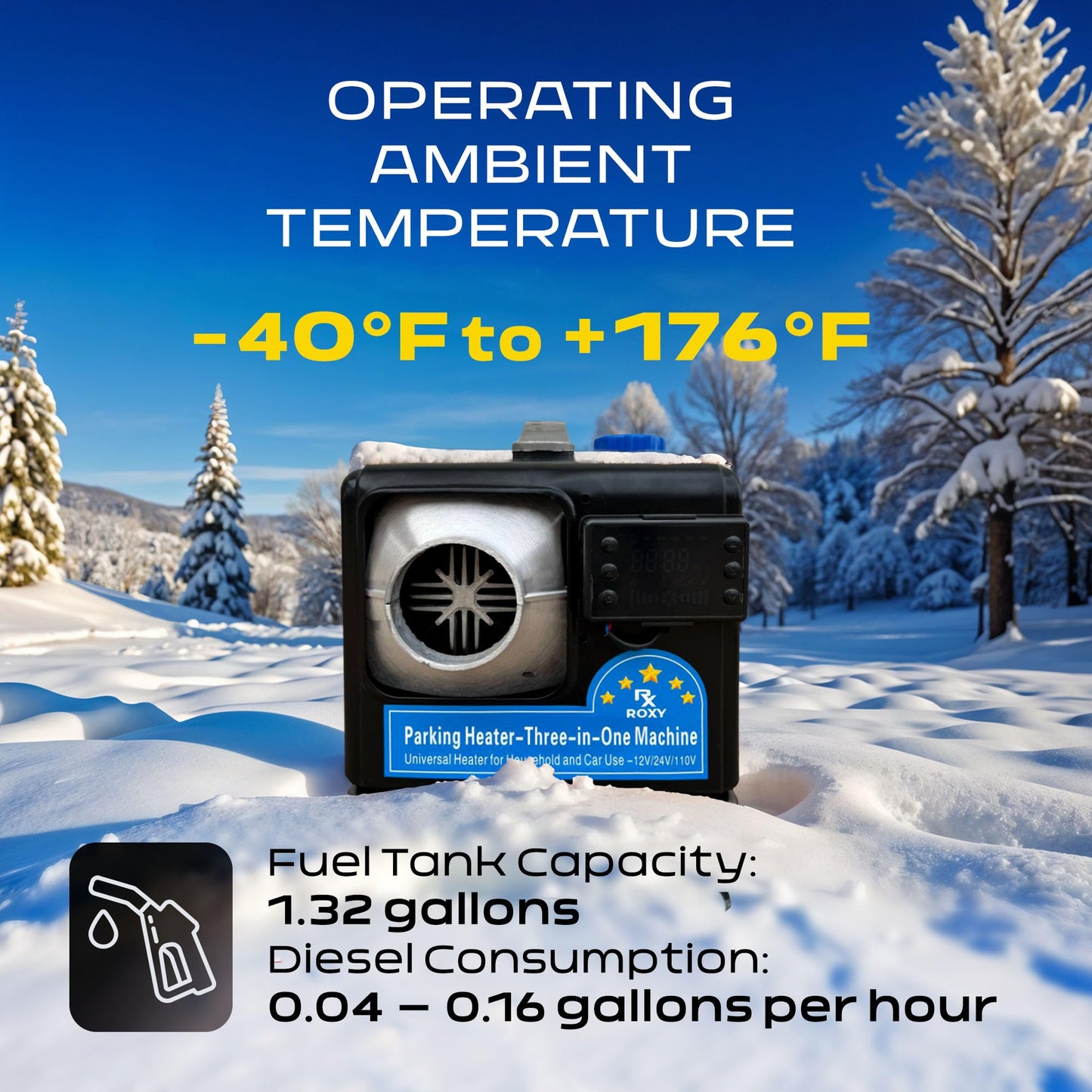 8000W Compact Diesel Air Heater 12V/24V/110V All-in-One Heating Unit with LCD Controller | Portable Camper Van Truck RV Heater with 5L Tank for Winter Camping, Garage, Workshop, Small Spaces | Black