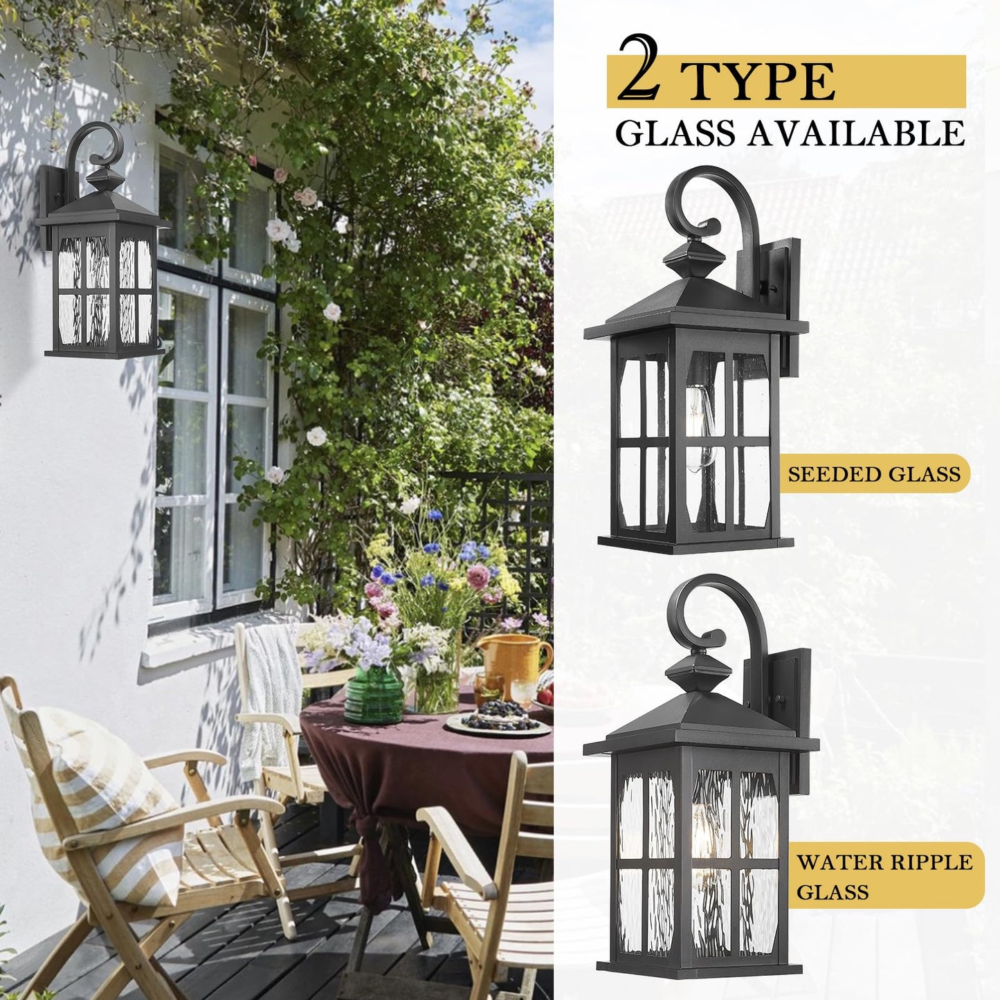 Darkaway Large Outdoor Light Fixtures Wall Mount  21Inch Outside Wall Lights Exterior Lighting Fixture With Water Ripple Glass Outdoor Sconce For House Porch Hallway Garage  2Pack