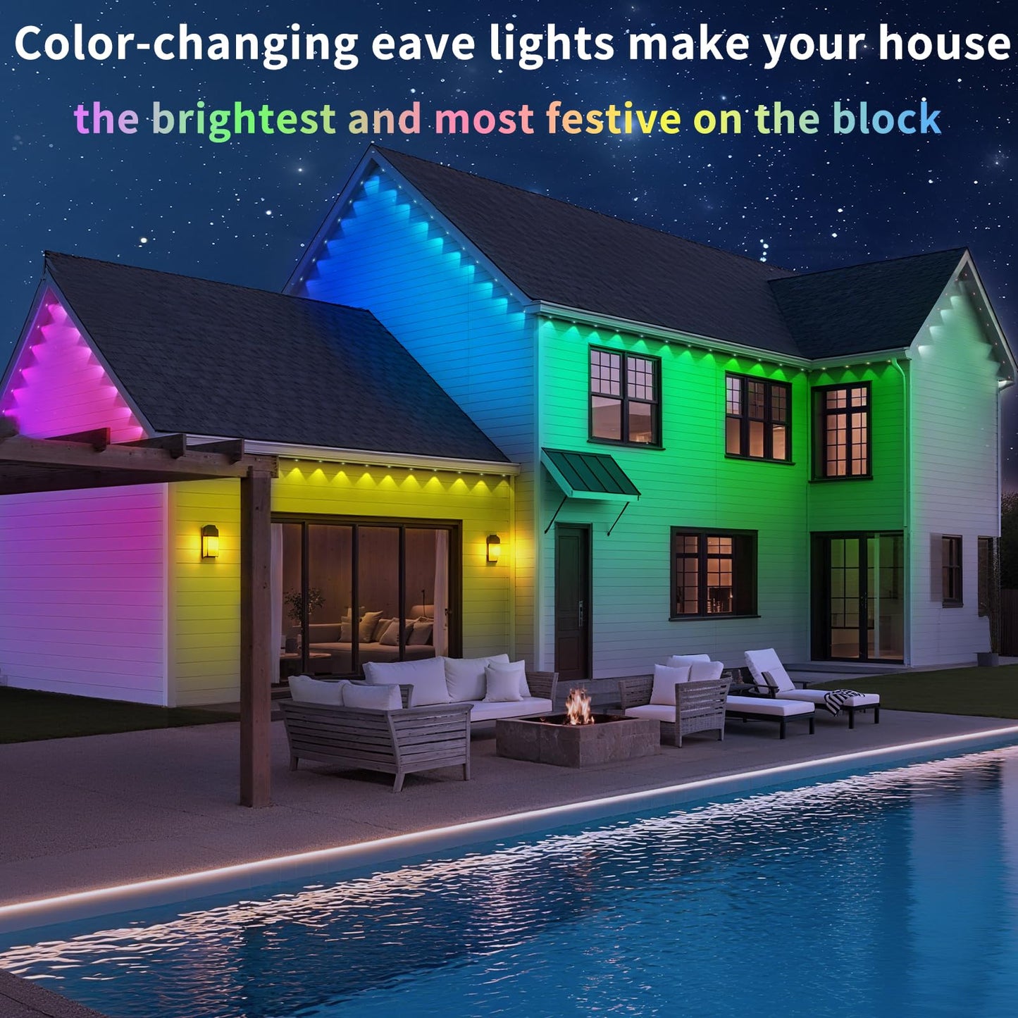 Yibulayin 300Ft Permanent Outdoor Lights Waterproof  Smart Rgb Eaves Lights With App/Remote Control  Diy Scene Modes  Led Outdoor Lighting For Christmas Holidays Daily Party House Roof Lighting
