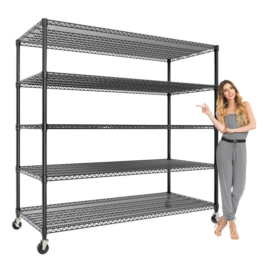 MilleLoom 82" H Storage Shelves with Wheels, 5-Tier Metal Shelving Unit Load 3300LBS Capacity, Adjustable Wire Shelf Rack w/Feets, Heavy Duty Storage Shelving for Garage Pantry Rooms, 59" W X 24" D