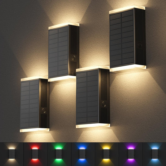 Solar Lights Outdoor 8 Lighting Modes Dusk To Dawn Lighting Wall Sconce Ip67 Waterproof Up And Down Solar Wall Light Front Door Light For House  Garage  Porch Doorway Fence Festival Decor (4 Pack)