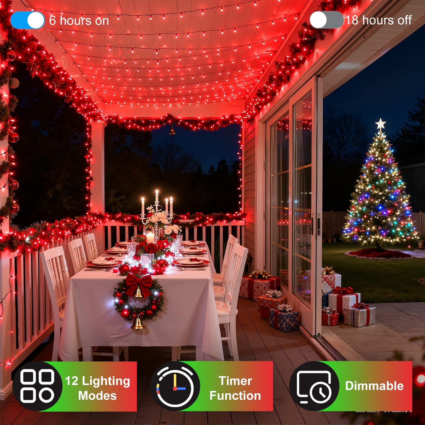 Xikengshq 1500Led Christmas Lights Outdoor Use  470Ft 12 Modes Red Led String Lights With Timer Dimmable  Waterproof Christmas Tree Lights For Xmas Patio Yard Fence Balcony Garden Party Decor Red