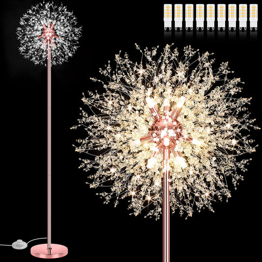 Beslowe 69 Crystal Floor Lamp For Living Room  Modern Standing Lamp With 738Pcs K9 Crystals  Tall Lamp Pole Light For Bedroom Office  Mid Century Floor Lighting With 9 Led Bulbs  Rose Gold