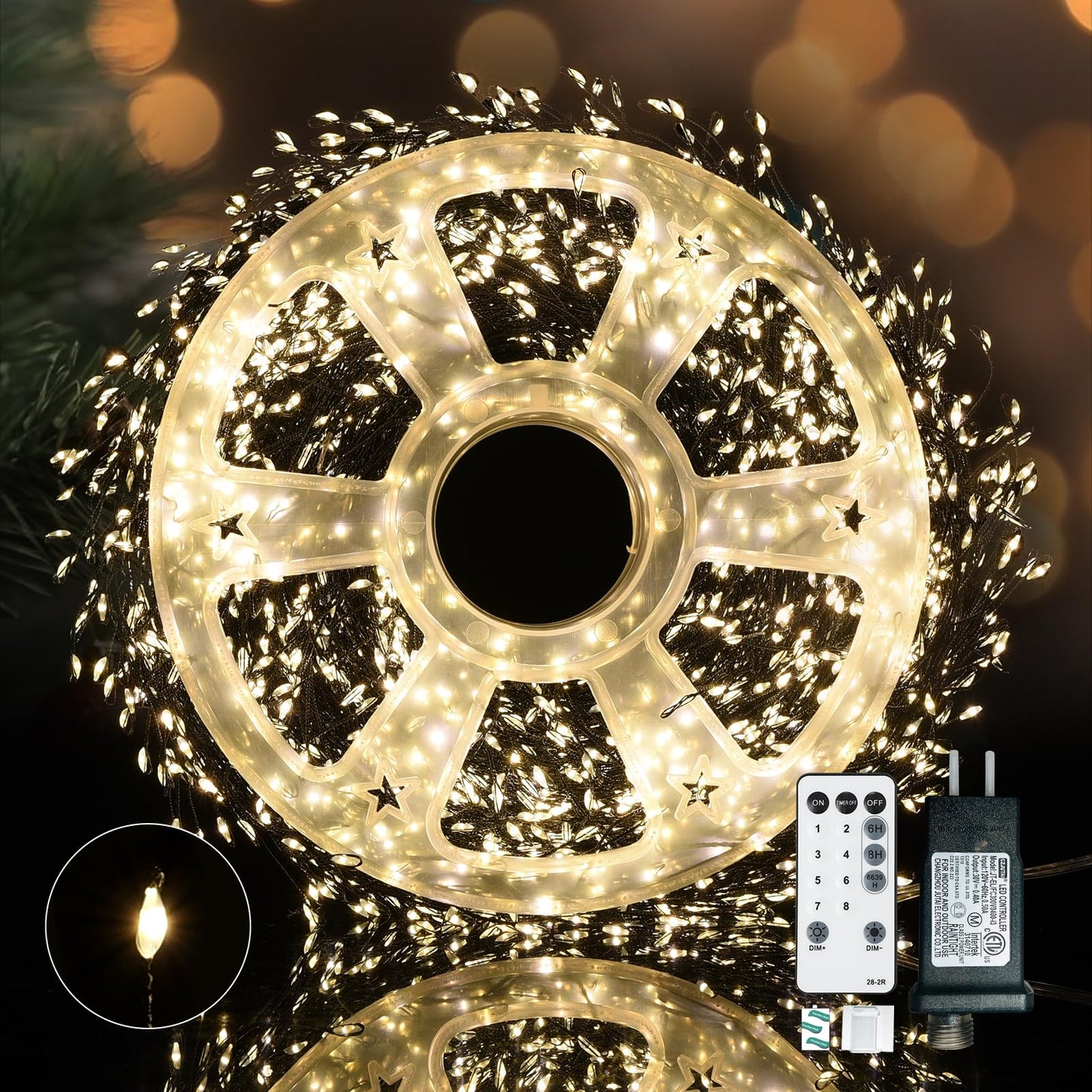 Dailyart Fairy Lights Plug In  3000 Led Cluster Lights With Timer 195Ft Waterproof Warm Twinkle String Light With Remote For Bedroom Wreath Garland Window Wedding Christmas Tree Decoration Black Wire