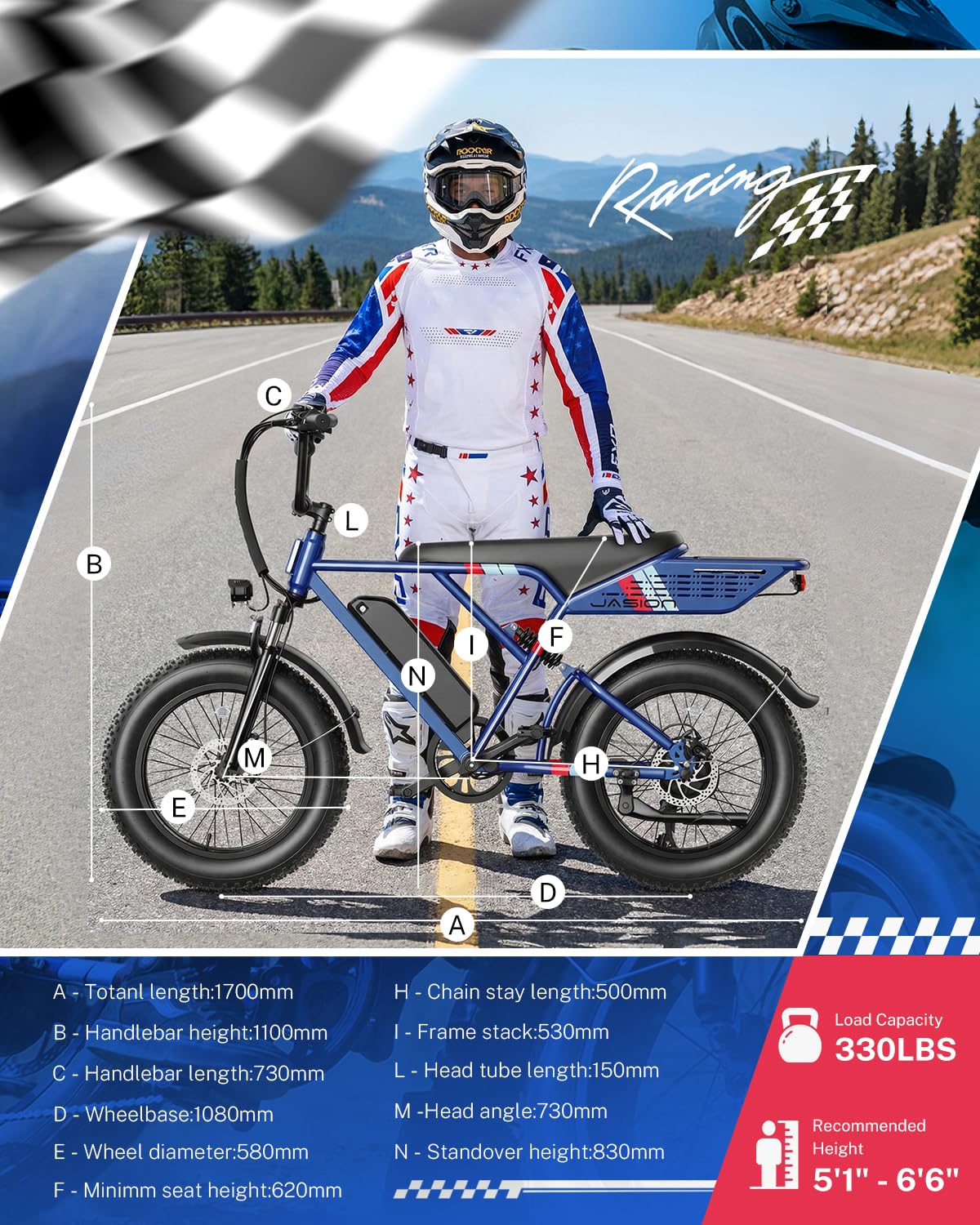 Jasion RetroVolt Electric Bike for Adults, 2000W Peak - 30MPH Electric Dirt Bike, 48V13AH Battery, 70Miles Max Range Electric Motorcycle, 20'' X 4'' Fat Tire All-Terrain E-Bike