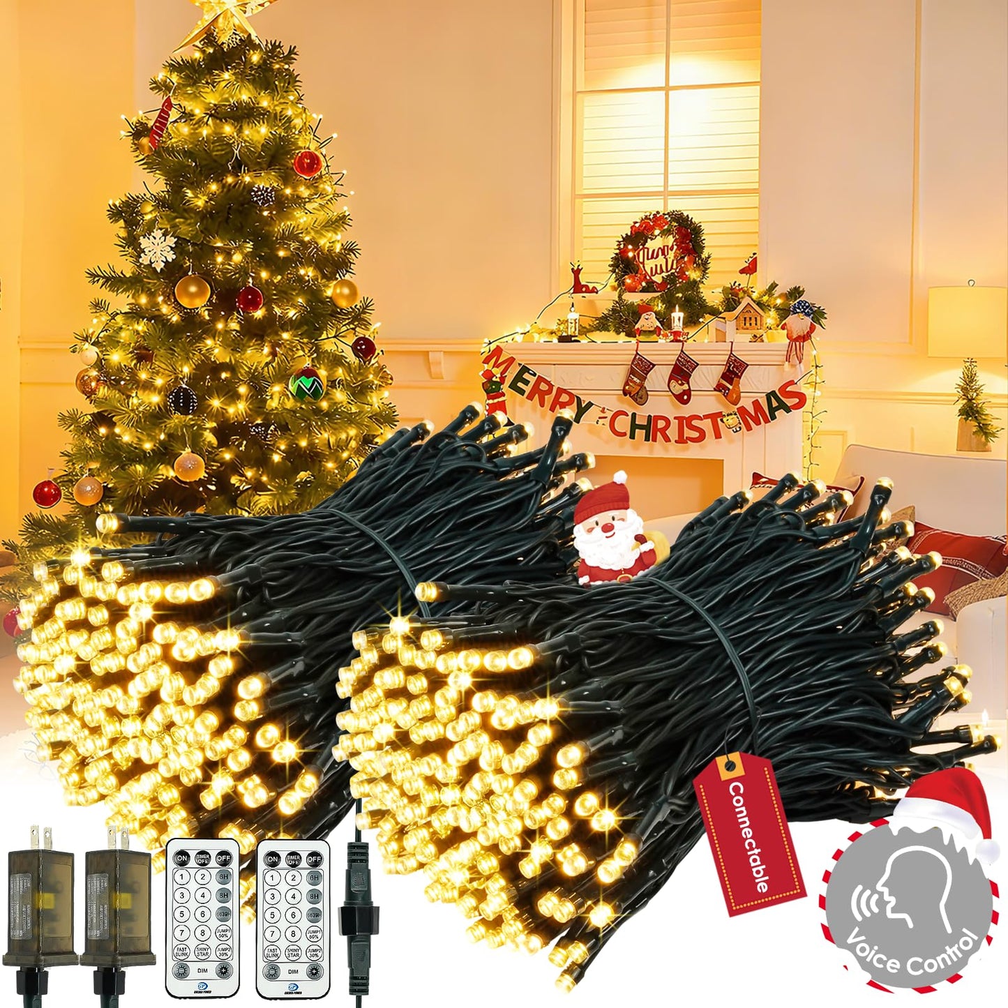 Voice Control Connectable 2Pk 164Ft 400Led Christmas String Lights Indoor Outdoor With Remote | Smart Twinkle Fairy String Lights 12 Modes & Timer For Xmas Tree Decor (Warm White)