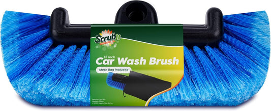 SCRUBIT 12" Car Wash Brush with Soft Bristles for Car Truck Boat Deck & House Cleaning, Exterior Washing Brush Connects with Pole & Hose Storage Bag Included (Yellow)
