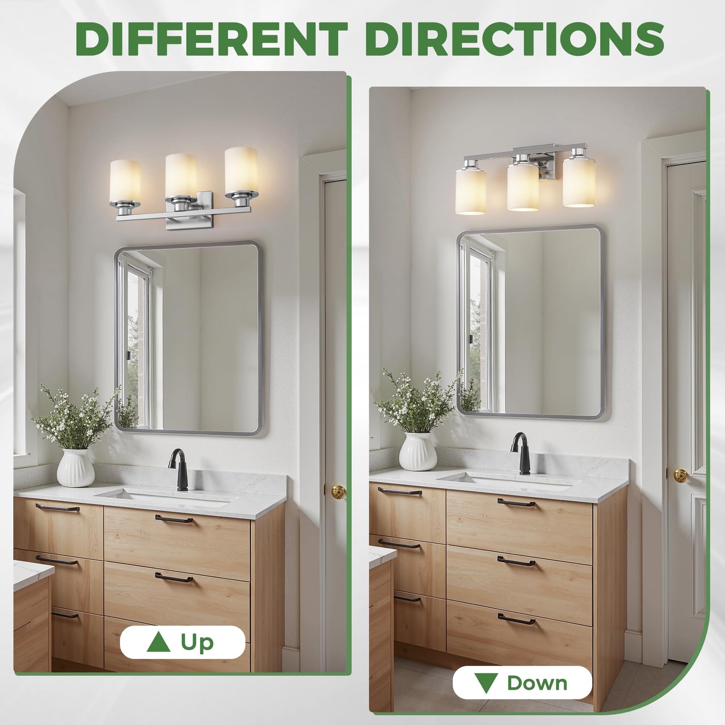 Doresshop 17 Inch Bathroom Light Fixtures  3-Light Nickel Bathroom Lighting Fixtures Over Mirror With Milk Glass Shade  Vanity Lights For Living Room Bedroom