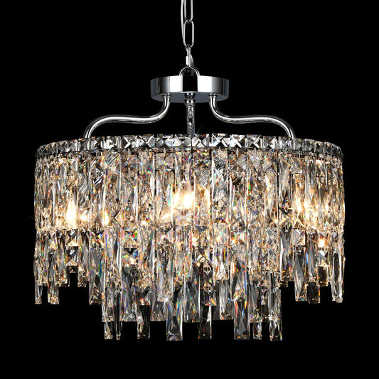 Nisidun Chrome Crystal Chandelier  Modern stylish Round Dining Room Chandeliers Over Table 6 Lights Chrome Ceiling Pendant Lighting For Dining Room Bedroom Entryway Foyer Staircase