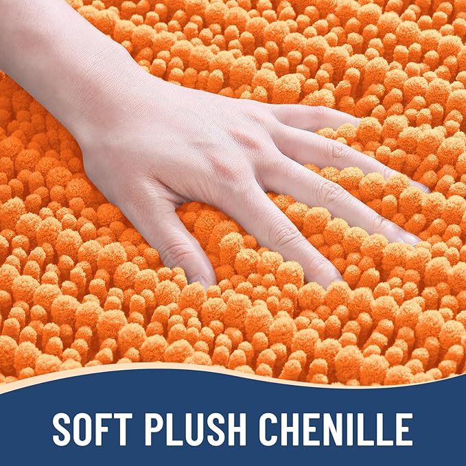 Arotive Luxury Chenille Bathroom Rug Mat, Extra Soft Thick Absorbent Shaggy Bath Rugs, Non-Slip Machine Wash Dry, Plush Bath Mats for Bathroom, Shower and Tub, 47x24, Orange
