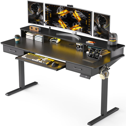 WALKINGDESK 63x24 Inches Electric Standing Desk with Keyboard Tray, Height Adjustable Stand up Desk with 2 Drawers, Ergonomic Sit to Stand with Storage Monitor Stand, Computer Table, Black