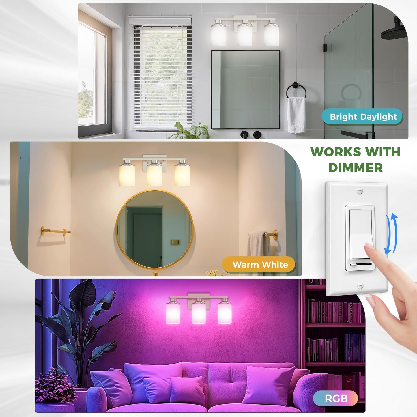 Doresshop 17 Inch Bathroom Light Fixtures  3-Light Nickel Bathroom Lighting Fixtures Over Mirror With Milk Glass Shade  Vanity Lights For Living Room Bedroom