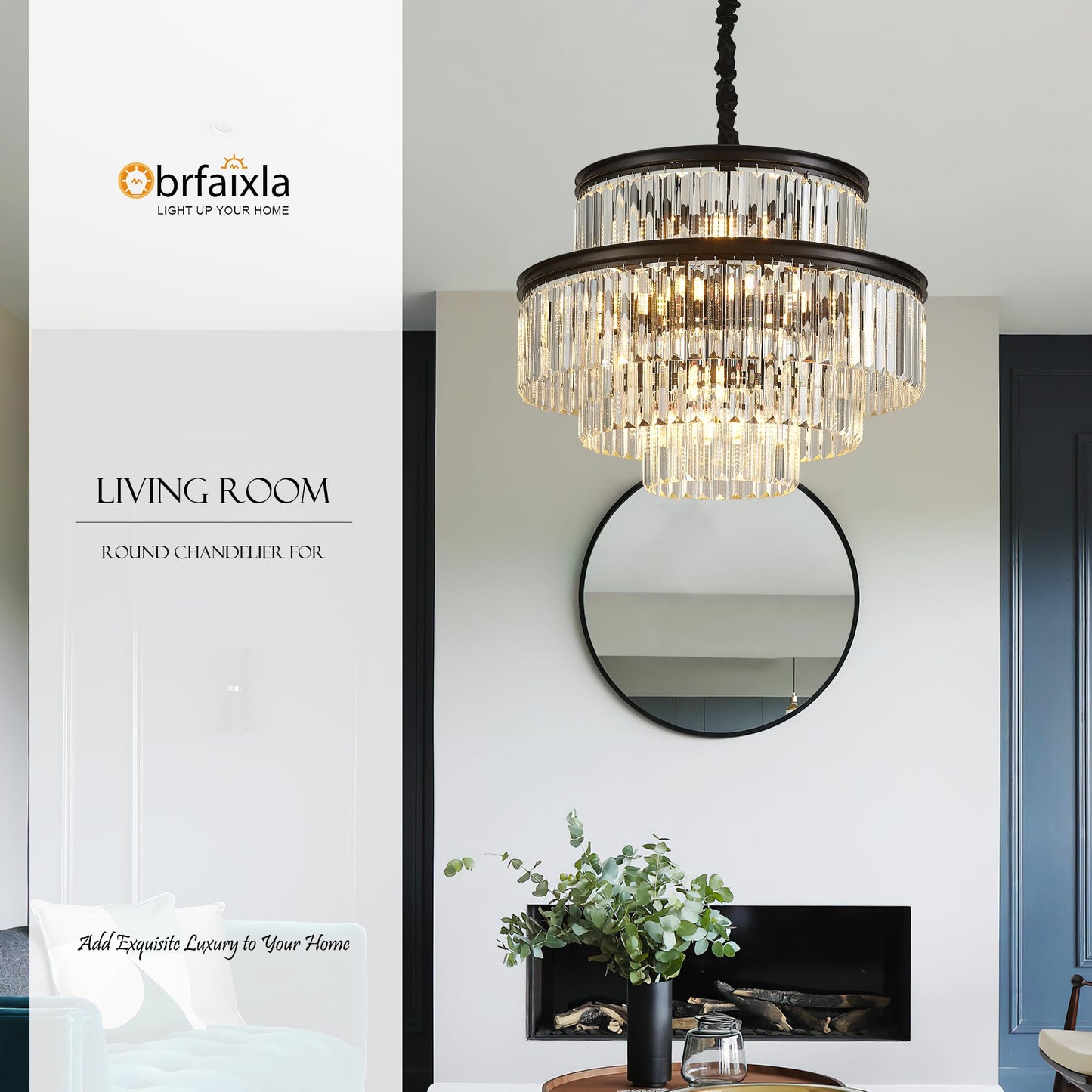 Brfaixla 21.6 14-Light Modern Crystal Chandelier Light Fixtures 4-Tier Black stylish Chandeliers For Dining Room Round Hanging Pendant Lighting For Living Room Kitchen Entryway Bedroom Foyer Hallway