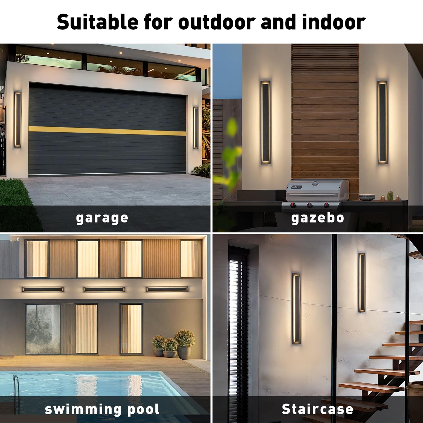 Zsmaiku 39.4 In Long Outdoor Led Wall Lights Exterior Lighting Fixtures  Modern Exterior Garage Wall Light Outside Light Fixtures For House Patio Front Porch 36W Black Outdoor Wall Sconce 3000K