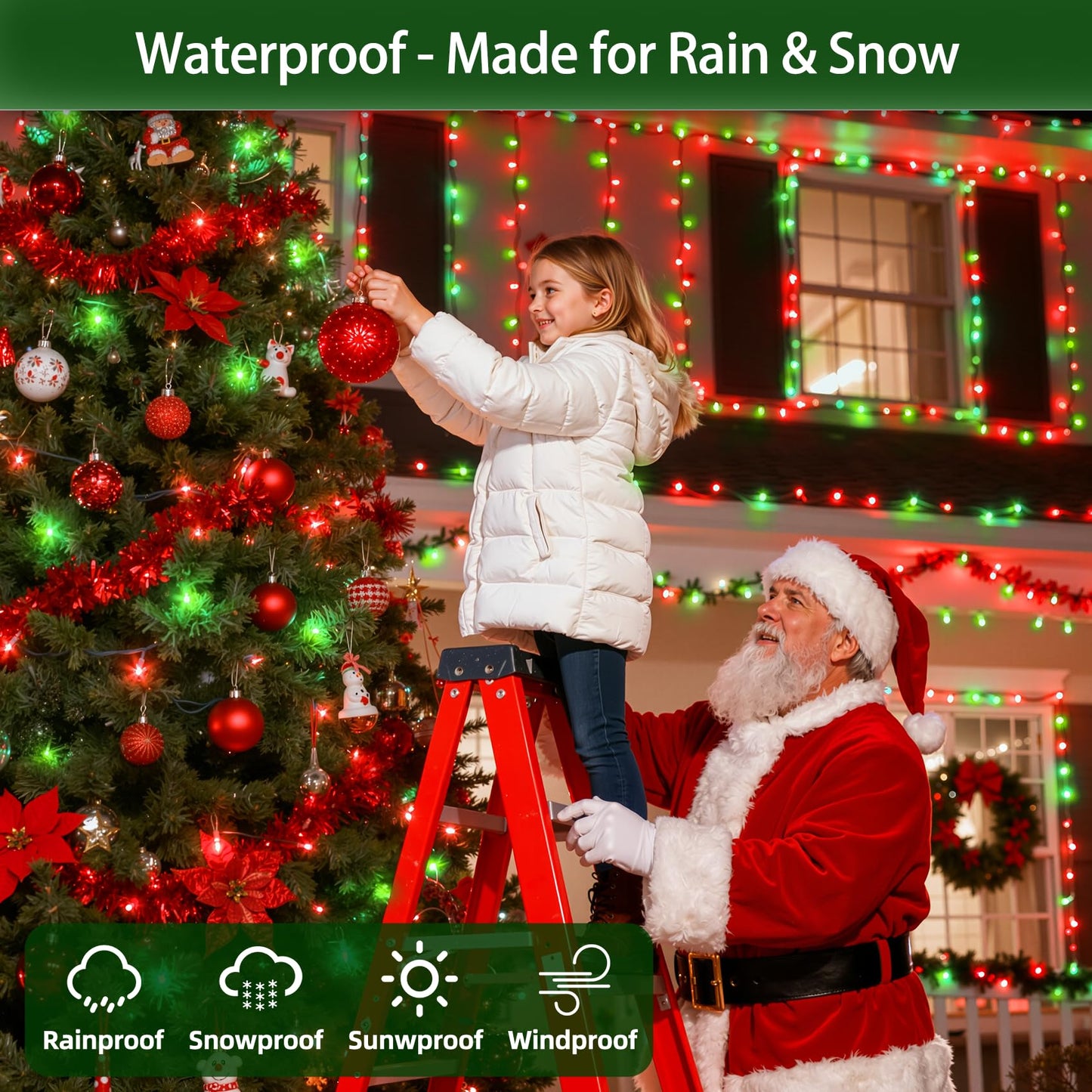 Quhuatu 750 Led 240Ft Christmas Lights Outdoor 12 Lighting Modes Christmas String Lights With Timer  Dimmable Red & Green Led Stringlights Waterproof For Yard Tree Wedding Party Holiday Red & Green